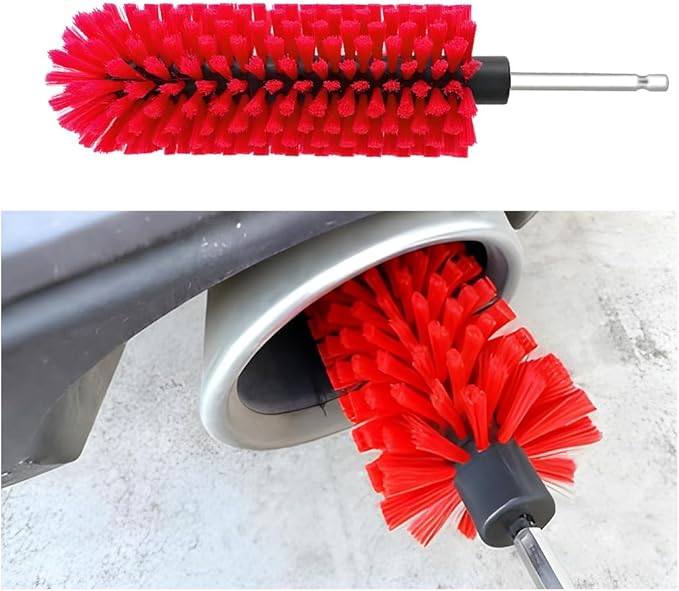 Drill Brush for Car Wheel, Soft No Scratches Vehicle Rim Cleaning Brush for Wheel Rim Engine, Highly Density Automotive Tire Drill Cleaner Tool, Universal for Most Vehicles (Red)