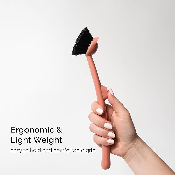Earth & Mango Magnetic Dish Brush with Scraper – Snaps to Sink – Terracotta Clay