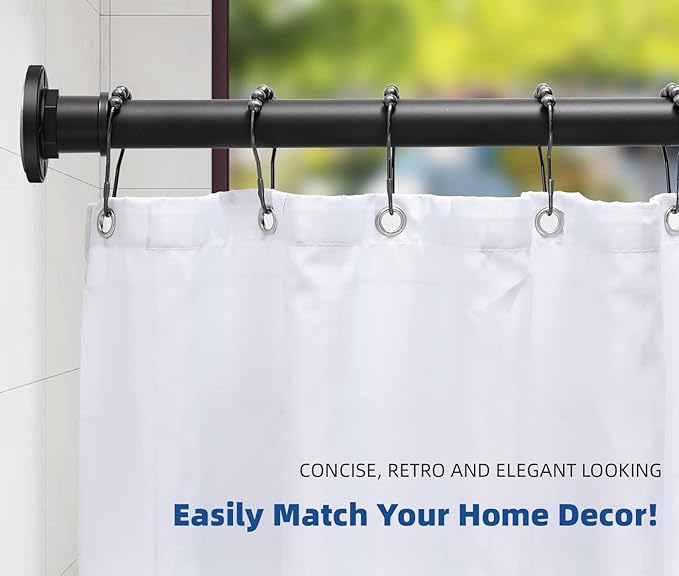 BRIOFOX Industrial Shower Curtain Rod - 2-in-1 Design Tension Curtain Rod - Rustproof Non-Slip 27 to 43 Inch Stainless Steel, Matte Black Window Curtain Rod