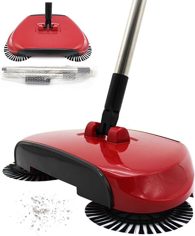 Carpet Sweeper 360° Rotation Manual Floor Sweeper with PET Broom Brush Robust Lightweight Hand for Home Office Low Carpets Rugs Undercoat Carpets, Red