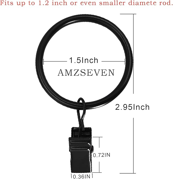 100 Pack Metal Curtain Rings with Clips, Drapery Clips Hooks, Decorative Curtain Rod Clips 1.5 in Interior Diameter, Vintage Black