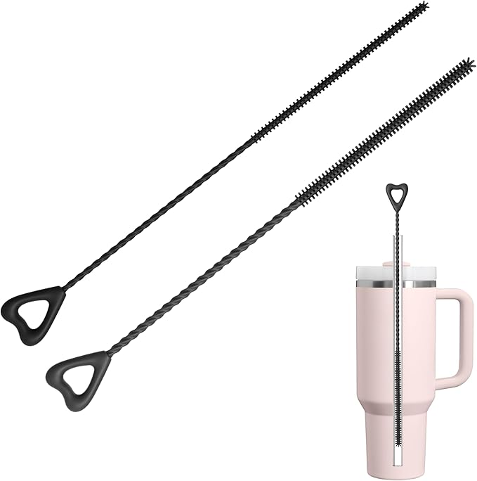 Silicone Straw Cleaner Brush, 2Pcs Reusable Straw Cleaning Brush for Cleaning Stanley and Yeti Metal Glass Tritan Straws