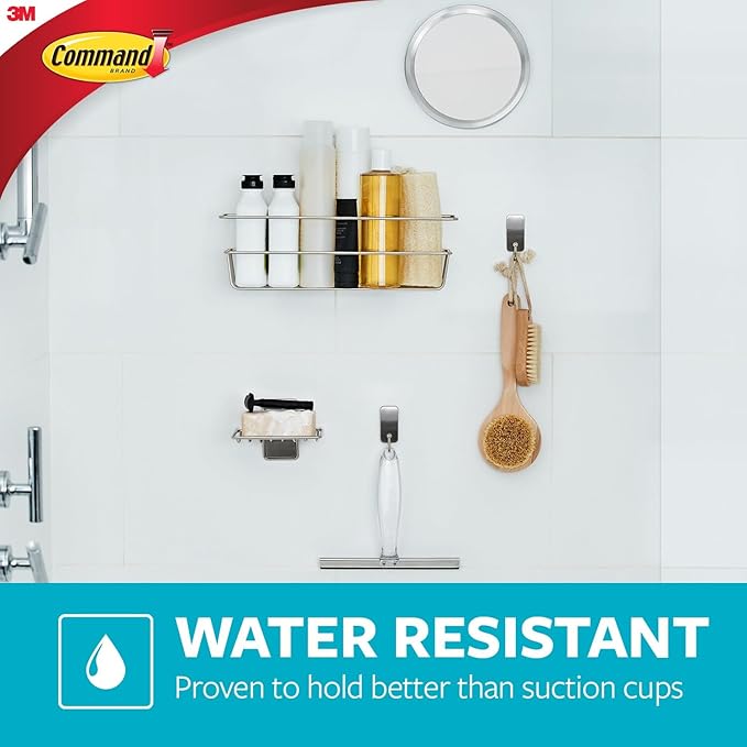 Command 5 lb Large Water-Resistant Refill Strips, 4 Strips, Reuse Large Bath Hooks or Caddies