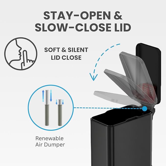 iTouchless 3 Gallon Slim Bathroom Trash Can with Lid, Odor Filter, Soft-Step Stainless Steel Pedal Bin for Narrow Space, Smudge-Resistant Wastebasket for Modern Farmhouse Industrial Decor, Matte Black