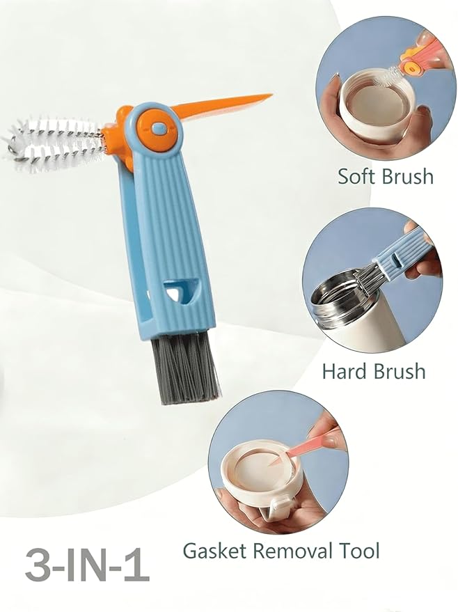 5 in 1 Cleaning Brush Set, Anivona Bottle Brush Cleaner, Multifunctional Cleaning Brush, Water Bottle Brushes for Cleaning Home, Cleaning Baby Bottles, Home Kitchen Cleaning Tools, BPA-Free (Grey)