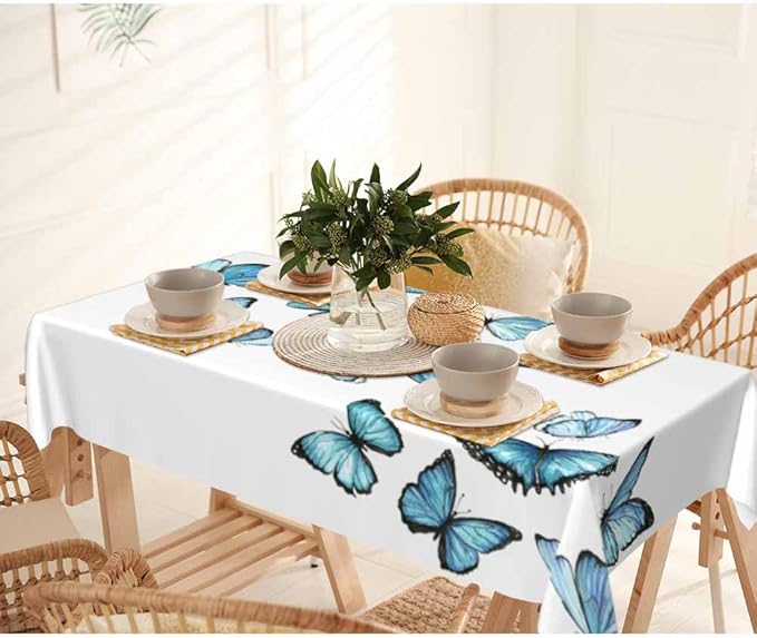 Blue Butterflies Tablecloths for Rectangle Tables Watercolor Art Moth Wings 52x70 Table Cloth for Wedding Party Banquet,Dining Kitchen Table Cover