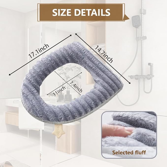 Toilet Seat Warmer Cover,Bathroom Soft Thicker Warmer with Zipper Snaps Fixed Stretchable Washable Fiber Cloth Toilet Seat Covers Pads Easy Installation& Cleaning (Red)