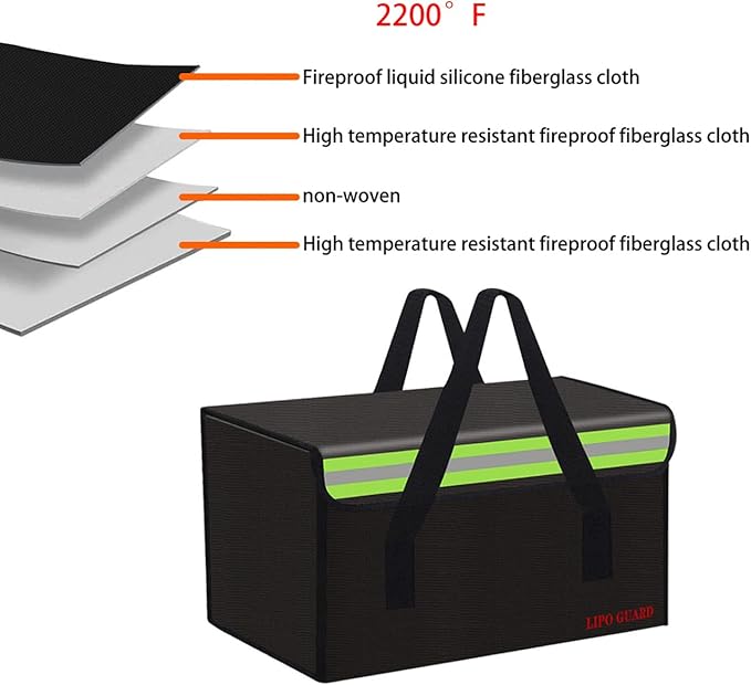 Lipo Battery Safe Bag Large Capatity Fireproof Bag for Ebike Lipo Battery Other Batteries Storage Charging Transport Home Office Travel Safe Storage Pouch