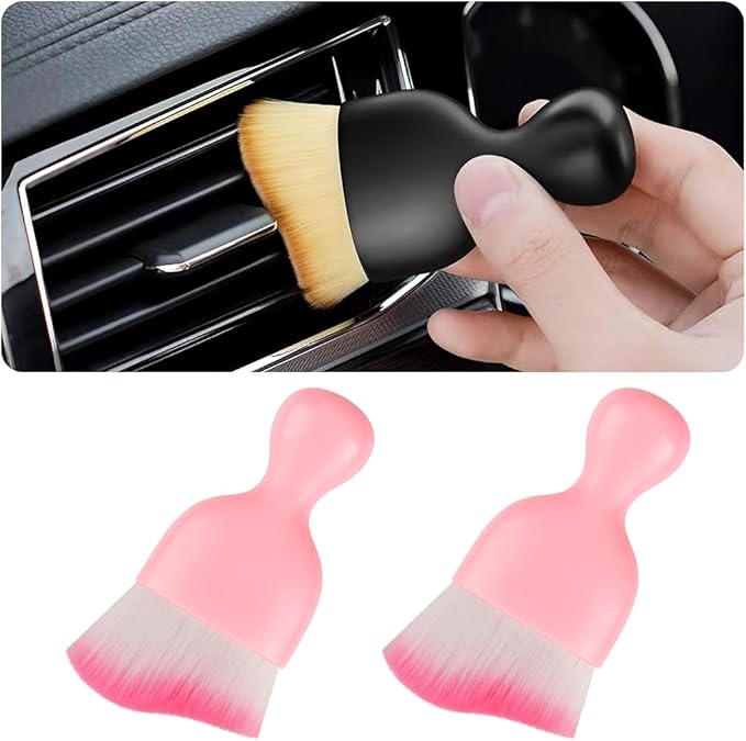 Blilo 2PCS Car Interior Detailing Brush with Dust Cover, Auto Soft Hair Cleaning Brushes, Scratch Free Curved Dirt Collectors, for Vehicle Dashboard Air Conditioner Vents Leather(Pink/Red)