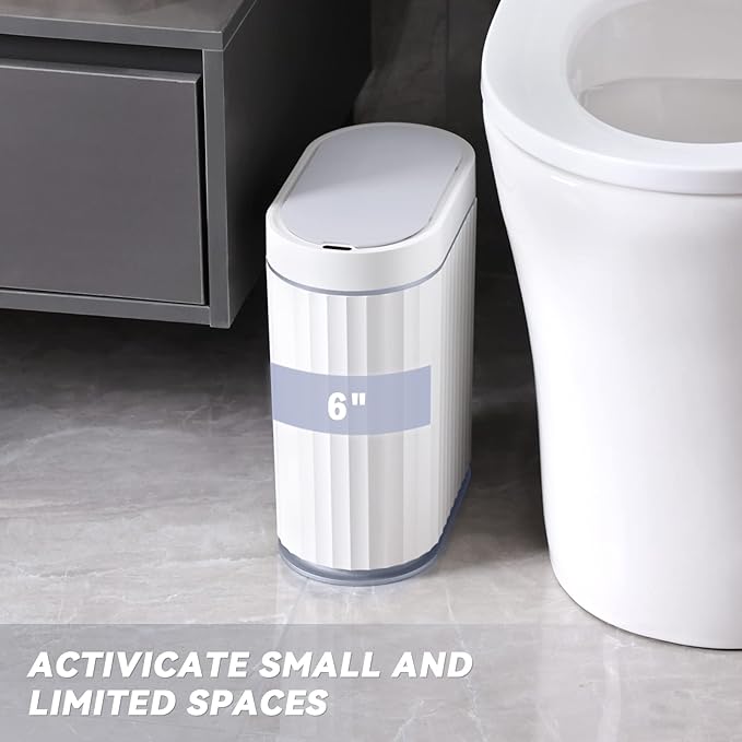 ELPHECO Bathroom Trash can Motion Sensor, Automatic Garbage can, Slim Plastic Smart Trash Bin with Lid, Commercial Intelligent Wastebaskets for Bedroom, Bathroom, Office, Grey, 2 Gallon