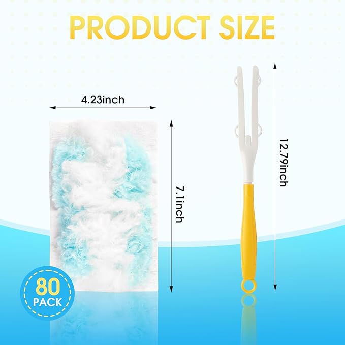 80 Count Disposable Duster Refills for Swiffer with 1 Handle, Microfiber Dusting Pads for Multi-Surface Cleaning, Unscented, Compatible with Swiffer Dusters for Furniture, Blinds, & Vents