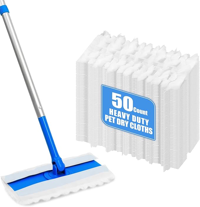 50 Count Dry Sweeping Cloths Compatible with Swiffer Sweeper Mop, Heavy Duty Pet Sweeping Pads Refills, Disposable Duster Mop Pads Refills for Hardwood Floor Dust and Pet Hair Cleaning
