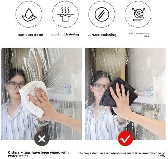 Magic Cleaning Cloth 5 Pcs Lint Free Cloth Microfiber Cleaning Rag，Reusable, Thickened, for Windows, Glass, Mirror, Car, Gray，Magic Cleaning Cloths for Glass
