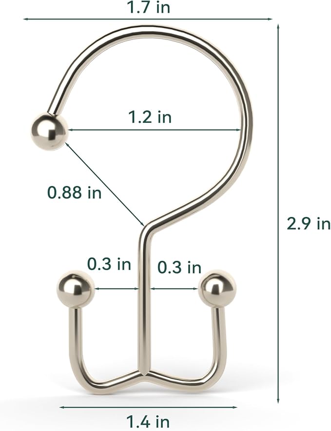 24 Pcs Shower Curtain Hooks, Goowin Shower Curtain Rings, Durable Shower Curtain Rings Rust Proof, Double Glide Shower Rings for Curtain, Simple Shower Hooks for Shower Curtain & Liner, Brush Nickel