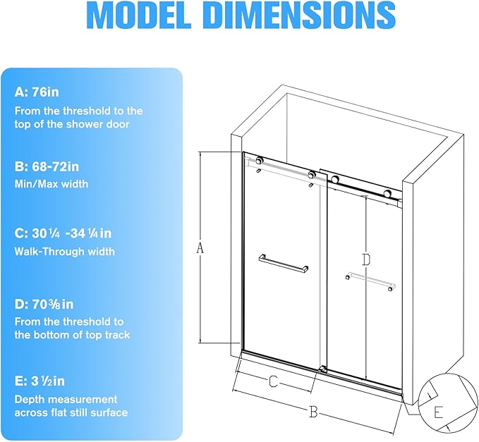 68-72" W x 76" H Frameless Double Sliding Shower Door w/Soft-Close, Bathroom Glass Doors with 3/8" (10mm) SGCC Tempered Glass & Stainless Steel Handle, Reversible Installation, Matte Black