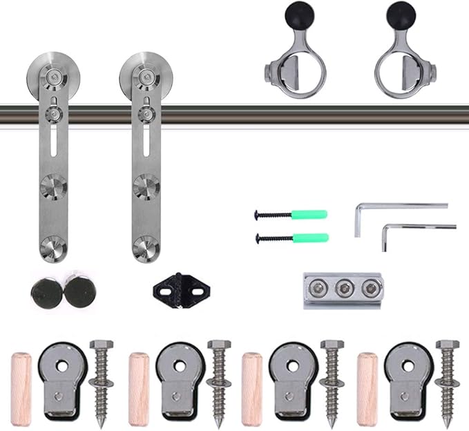 TSMST 8FT Sliding Barn Door Hardware Kit, Stainless Steel Heavy Duty Sturdy Barn Door Track for Single Wood Door, Slide Smoothly Quietly (I Style)