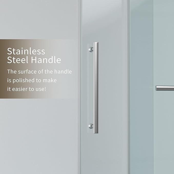 56-60" W x 76" H Frameless Shower Door,Sliding Shower Door with 5/16"(8mm) Clear SGCC Tempered Glass,Glass Shower Door w/Seal Strip Parts and Handle,Stainless Steel Hardware,Silvery