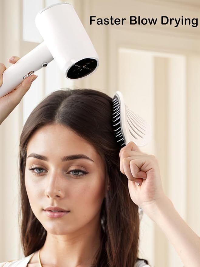 Self Cleaning Hair Brush, Easy Clean Detangling Brush, Curved Vented Detangler Brush for Faster Blow Drying for Women Men Kids, Wet & Dry Hair (White)
