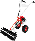 43CC 2 Stroke Gasoline Powered Broom Sweeper, 1.25kw/1.7hp Driveway Lawn Grass Sweeper Snow Cleaning Grit, 8500rpm Hand Push Walking Snow Sweeper for Garden Lawn Yard Sidewalk Turf Grass Cleaning
