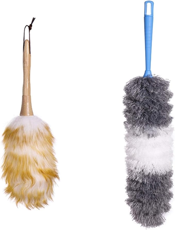 Brush for Cleaning, Precipitator Lambswool Duster with Wood Handle, Microfiber Duster, Household Duster Set for Cleaning Keyboard, Furniture, 2 Pack dust Catcher(Large)