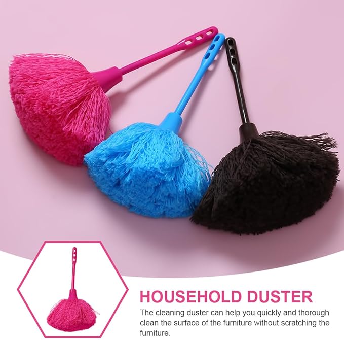 2pcs Pink Static Electricity Fiber Dusters with Handle, Non-extendable Handheld Dust Cleaner for Home and Car, Electrostatic Cleaning Tool for Furniture and Surfaces