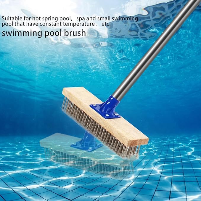 MEIBEI Deck Brush, Stainless Steel Wire with Long Handle 57", Perfect for Algae, Tough Stains on Concrete, Walkways, Patio and Swimming Pool