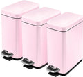 Home Zone Living 3-Pack 1.3 Gallon Small Pink Bathroom Trash Can with Lid and Step Pedal, Stainless Steel Wastebasket with Slim Design for Home and Office, 5 Liters