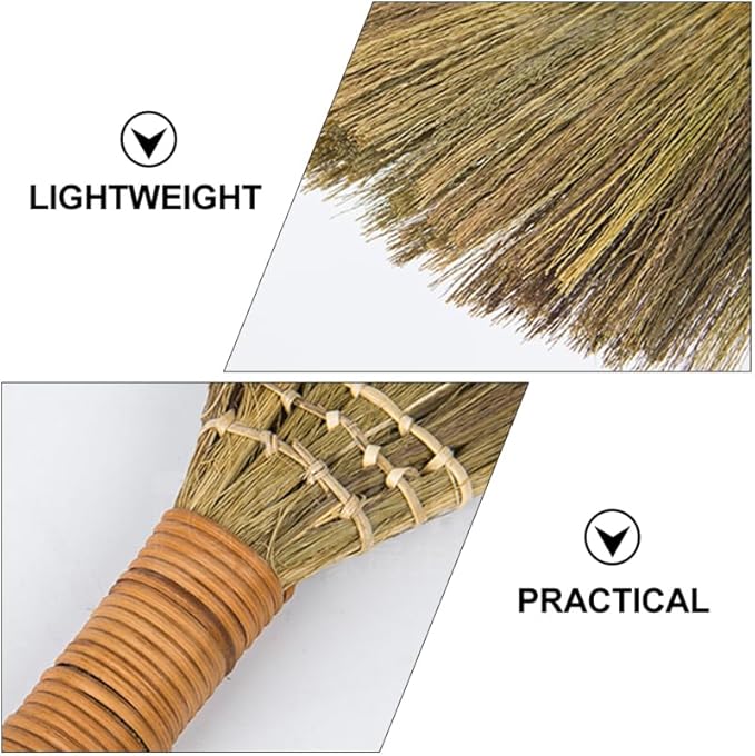 Veemoon 4 Pcs 12 Inch Whisk Broom, Handheld Cleaning Broom Straw Corn Whisk Brush Small with Handle Dust Brush Rustic for Dirt and Debris Household