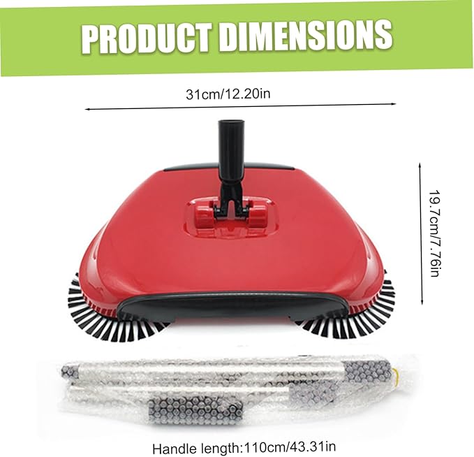 Carpet Sweeper 360° Rotation Manual Floor Sweeper with PET Broom Brush Robust Lightweight Hand for Home Office Low Carpets Rugs Undercoat Carpets, Red