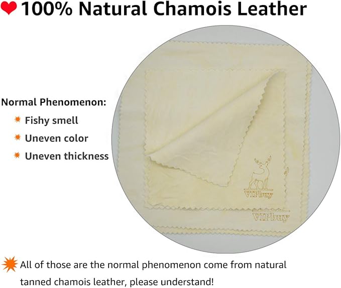 VIPbuy 4 Pack (6" x 6") Natural Chamois Glasses Cleaning Cloths for Glasses, Eyeglasses, Camera Lens, Cell Phones, Computers, Tablets, LCD Screens, Antiques, Instruments