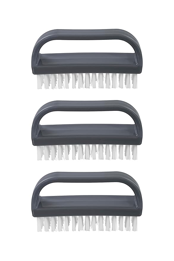Superio Stiff Nail Brush with Handle 3 Pack Fingernail Scrub Cleaning Brushes for Toes and Nails, All-Purpose Cleaning Brush for Home, Kitchen, Work