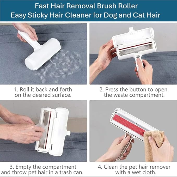 Pet Hair Remover Roller – Reusable Lint Roller for Dog & Cat Fur – Self-Cleaning Animal Hair Removal Tool for Furniture, Couch, Carpet, Bedding, Car & Clothing – No Sticky Tape Needed (Red)