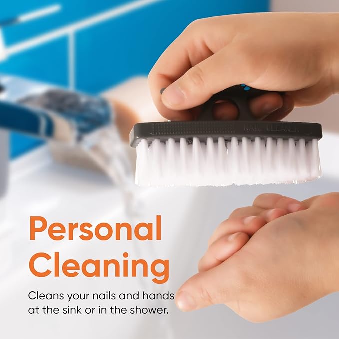 Superio Stiff Nail Brush Cleaner with Handle- Durable Brush Scrubber to Clean Toes, Fingernails, Hand Scrubber All Surface Cleaning, White Heavy Duty Scrub Brush Stiff Bristles, Easy to Hold