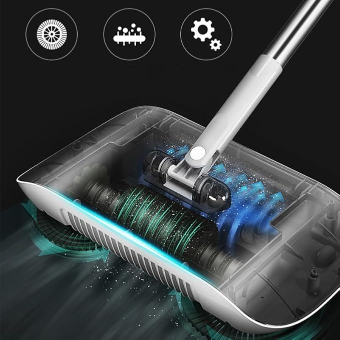 2 in 1 Carpet Sweeper Cleaner, Vacuum Broom Powerful Manual Vacuum Cleaner Hand Push Sweeper Mop Cleaning Machine with Cloth (with One Cloth), Blue