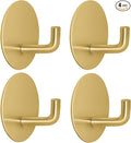 Adhesive Hooks for Bathrooms, 4 Piece Towel Hooks for Hanging Hat Robe Coat, Stick on Hooks for Kitchens, Strong Self-Adhesive No Damage Waterproof Stainless Steel Sticky Hook (Gold)