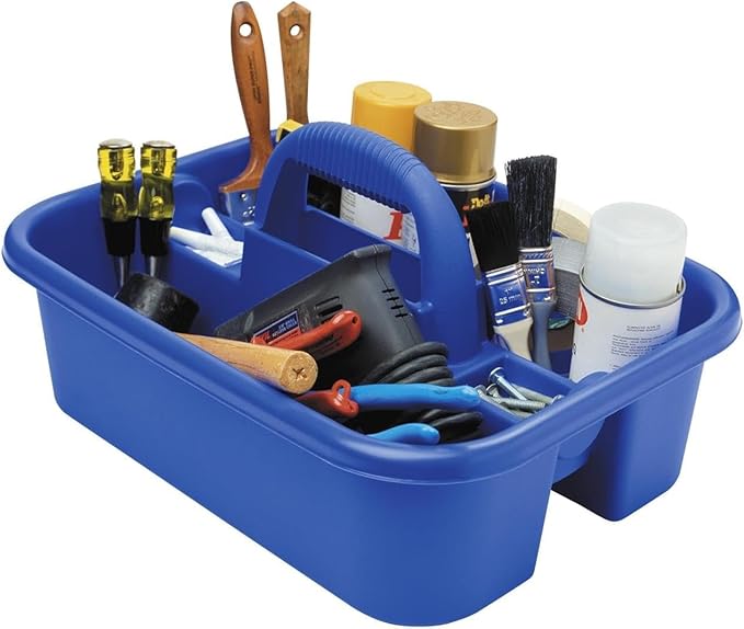 Akro-Mils 09185 Plastic Tote Tool & Supply Cleaning Caddy with Handle, (18-3/8-Inch x 13-7/8-Inch x 9-Inch), Blue, 6-Pack