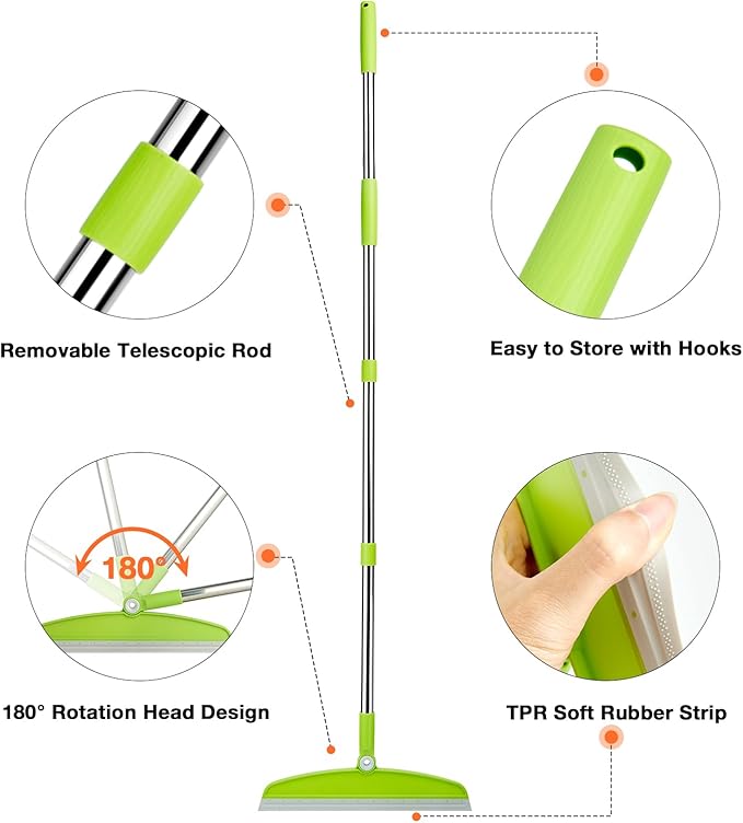 Silicone Air Broom,Multifunction Magic Broom with Long Handle，Adjustable Rubber Squeegee Sweeping Water for Indoor Hardwood Floors,Kitchen,Concrete Floor,Bathroom Tile(Gray Green)