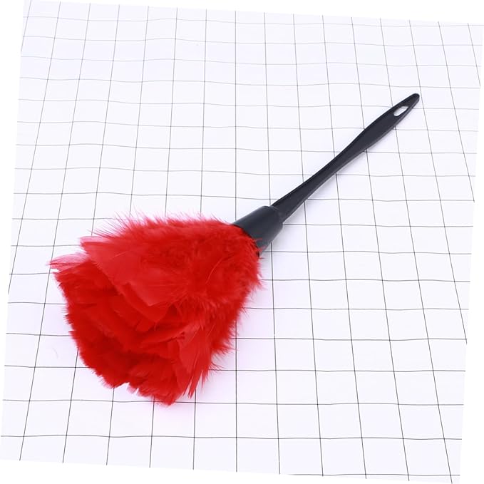 Red Turkey Plumage Duster Tool with Non-Slip Handle Soft Large Microfiber Head for Dust Control Ceiling Fans Blinds Furniture and Corners Expandable Cleaning Sweep