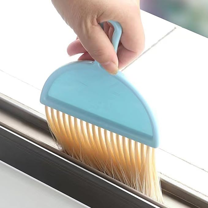 Mini Broom and Dustpan Set for Desk, Small Hanging Keyboard Cleaning Kit with Soft Rubber Dustpan Lip, Portable Desktop Cleaning Tool (Blue)