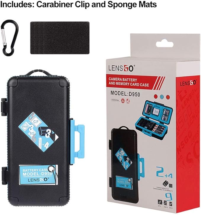 LENSGO Camera Battery Memory Card Case, Memory Card Hard Protector Case Water-Resistant Anti-Shock Storage Box for 3 Camera Batteries 3 XQD or 3 CF Cards 6 SD Cards（Blue）