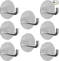 Silver Adhesive Hooks for Wall No Damage Heavy-Duty 15lb(Max) 8 Packs, Sticky Hangers for Hanging, Stainless Steel, Removable, Waterproof, Oilproof and Rustproof for Bathroom Kitchen Home