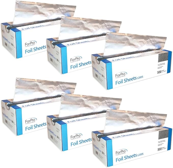 ForPro Professional Collection Embossed Pop-Up Foil Sheets 1200S, 12" Aluminium Foil, Dispenser, for Hair Color Application and Highlighting, Food Safe, 12" W x 10.75" L, 500-Count (Pack of 6)