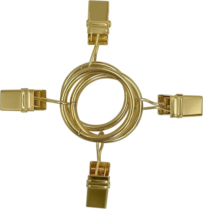 100 Pack Metal Curtain Rings with Clips, Drapery Clips with Rings, Drapes Rings 1 inch Inner Diameter, Fits Diameter 5/8 inch Curtain Rods, Gold Color