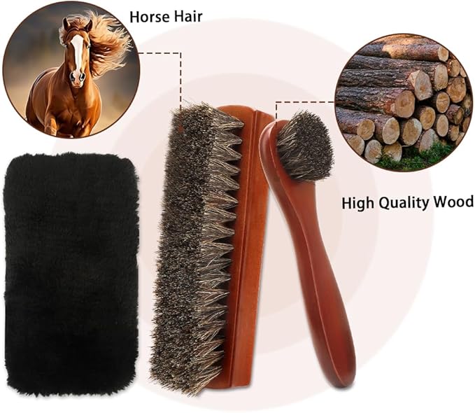 Shoe Brush, 2Pcs Shoe Cleaning Brush, Horsehair Shoe Brush, Shoe Brushes for Cleaning, Shoe Polish Brush, Boot Brush for Leather, Horse Hair Brush for Care Leather Shoes Clean Dauber Applicators