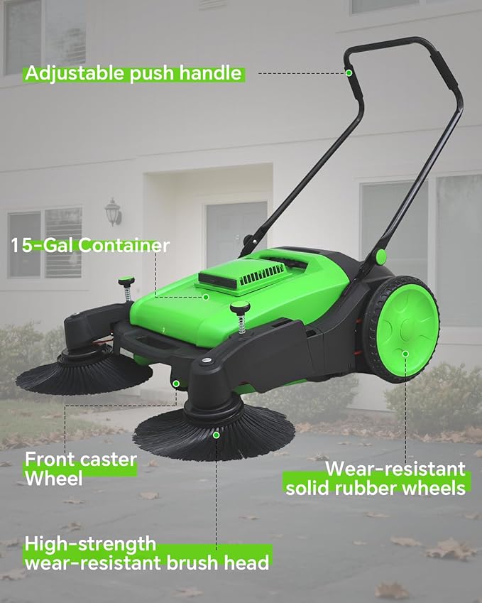 41" Industrial Walk-Behind Hand Push Floor Sweeper,14.5 Gallon Large Capacity, 46000 SqFt/Hour, Indoor, Outdoor Use Cleaning of Dust Litter Grass