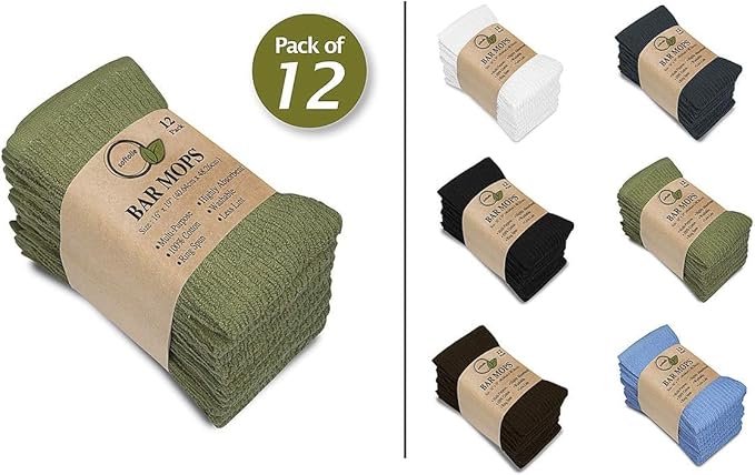 Softolle Bar Mop Towels, Pack of 12-16x19 Inches - 100% Cotton Super Absorbent Towels, Multi-Purpose for Home and Bar Cleaning (Sage Green)