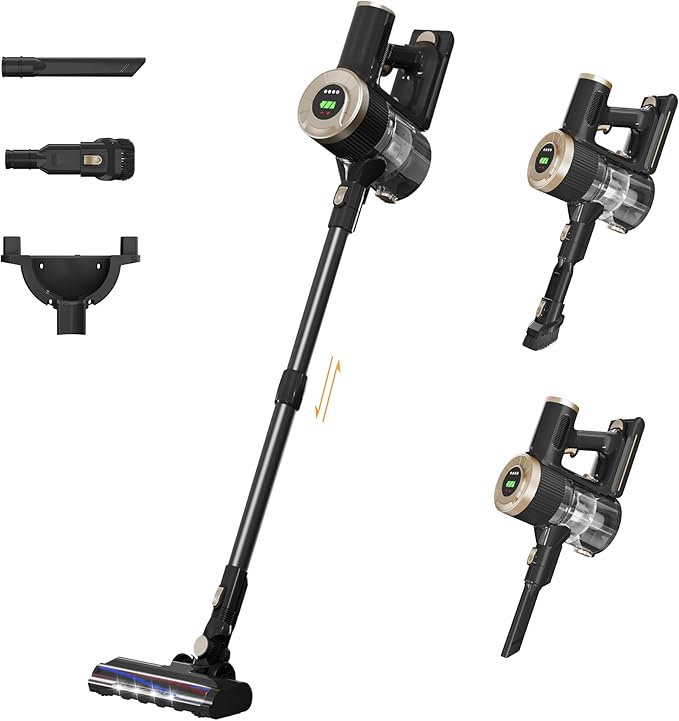 Cordless Stick Vacuum Cleaner, 30KPa Handheld 2200mAh Rechargeable Battery Lightweight Small Vac Electirc Broom, 40Mins Runtime for Home Hard Floor Carpet Pet Hair Cleaning, LED Screen