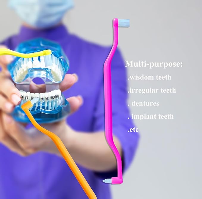 FRUTA Orthodontic Toothbrush 4pcs Tiny Tuft Toothbrush Two in One Double Head Interdental Interspace Brush Braces Wisdom Teeth Detail Cleaning Brush(A)