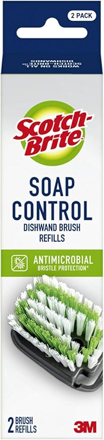 Scotch-Brite Soap Control Dishwand Brush Refills, Non-Scratch Scrub Brush Heads, Durable & Odor-Resistant, 3 Count (6 Total Refills)