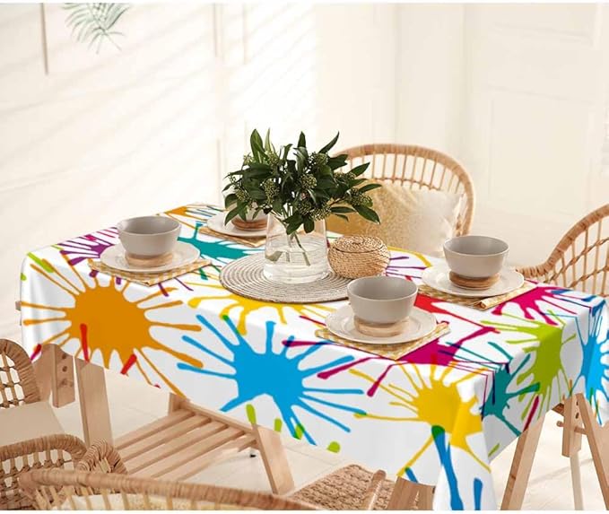 Color Blots Table Cover 52x70 Paintball Splatter Red Yellow Green Blue Table Cloth Rectangle Table for Banquet Party Decorative Outdoor Picnic Dining Kitchen Table Cover